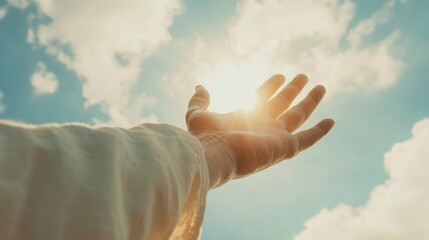 The hand of religious man. Jesus Christ heaven. Charity concept
