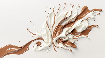 Dynamic swirl of chocolate and milk splashing on a white background