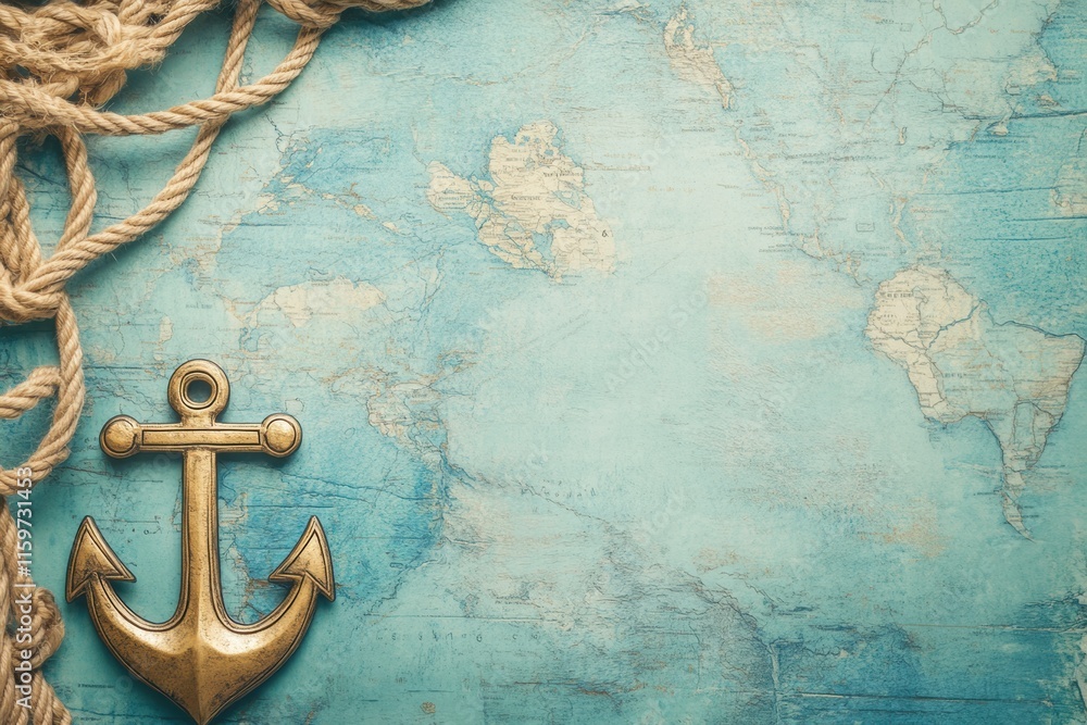 Fototapete nautical map with anchor and rope showcasing coastal adventure and exploration space. generative ai