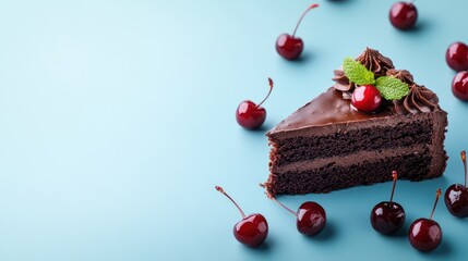 Delicious Chocolate Cake Slice with Cherries