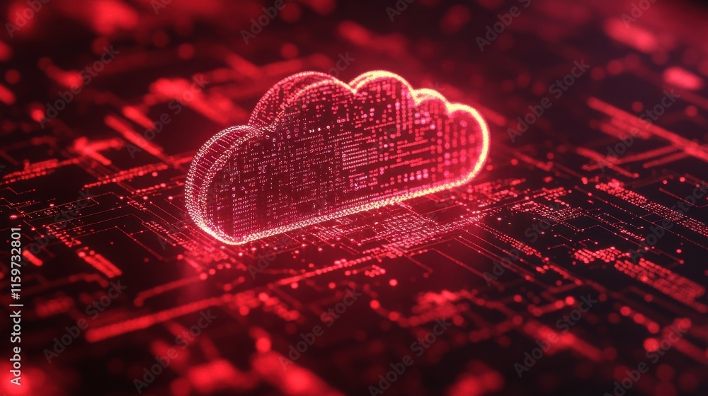 Poster abstract cloud and code in ambient red light