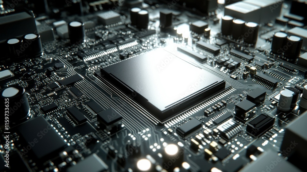 Poster abstract tech microchip circuit close-up animation