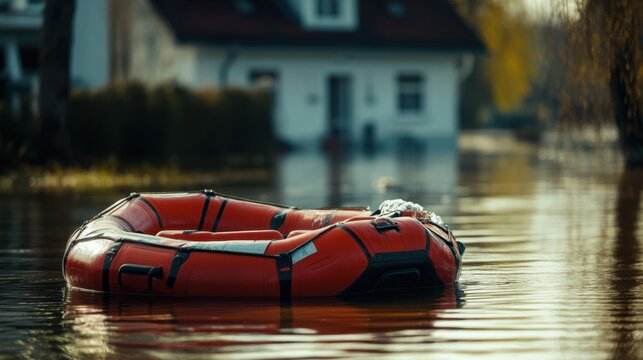Survivors navigate floodwaters in a rescue raft showcasing human resilience in challenging situations
