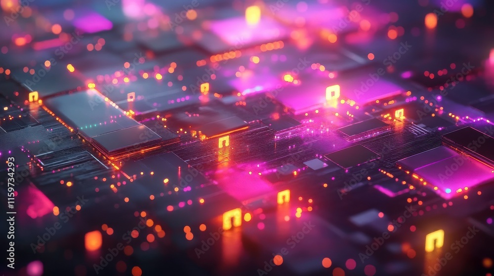 Poster animated cybersecurity graphics with intense lighting