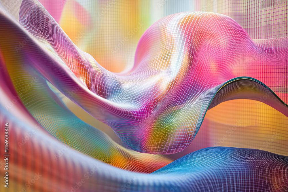 Fototapete abstract colorful mesh flowing in waves, creating a vibrant and dynamic visual.