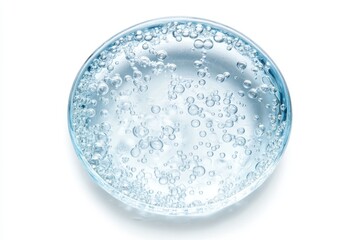 Gel like serum Droplet of liquid cream Clear white product with bubbles on white background