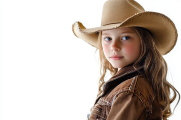 Fototapeta premium Girl in cowboy attire on plain background