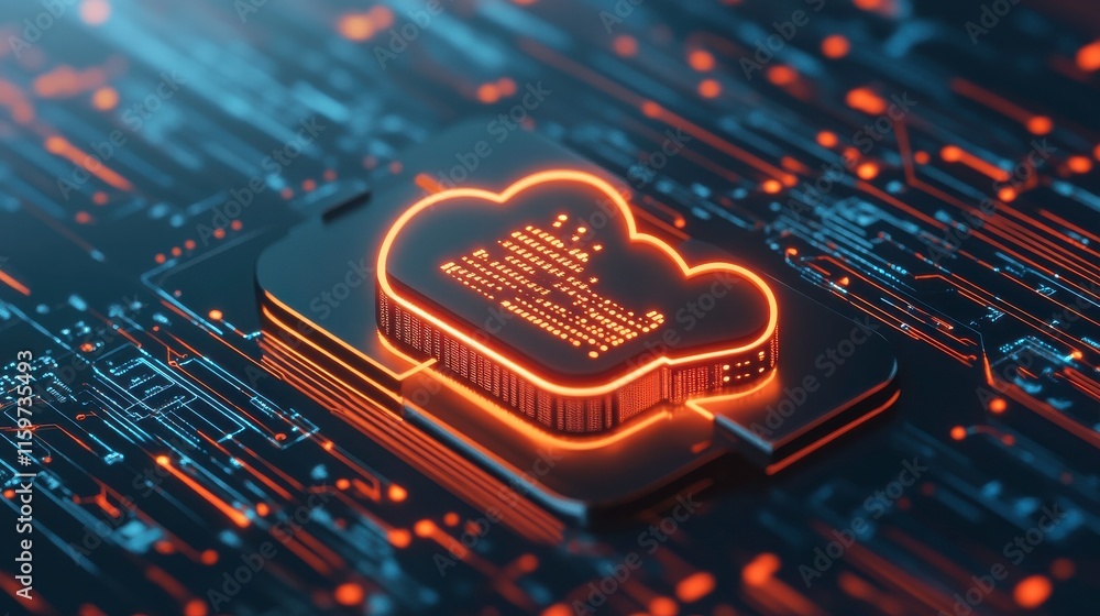 Aufkleber cloud technology with floating server icons in light