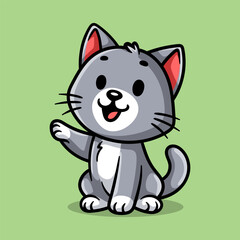 fun sitting cat cartoon character isolated colored drawing line art style sketch classic vintage design illustration