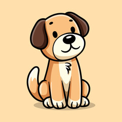 fun sitting dog cartoon character isolated colored drawing line art style sketch classic vintage design illustration