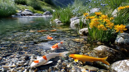 Beautiful Koi Fish Swimming Gracefully