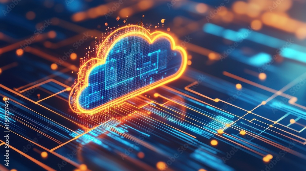 Poster digital cloud technology visualization in ambient light
