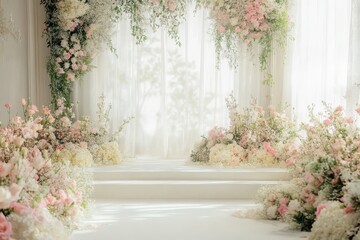 Lovely floral wedding backdrop with refined decor