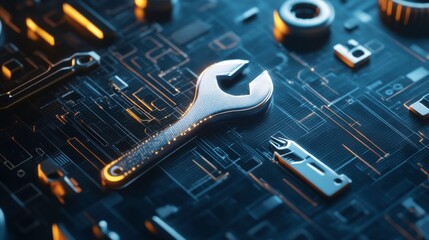 Fototapeta premium Digital Maintenance Management Tools under Dim Light