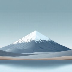 Stunning Snow-Capped Mountain Overlooking Tranquil Lake Scene with Silhouetted Trees and Clear Blue Sky in Tranquil Landscape for Perfect Nature Wallpaper Design