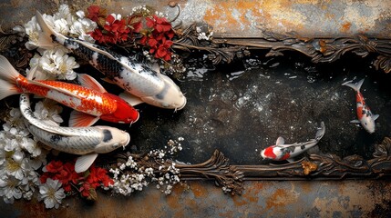 Obraz premium Colorful Koi Fish Swimming Gracefully