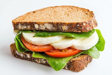 Nutritious sandwiches featuring mozzarella tomatoes and rye bread Overhead perspective