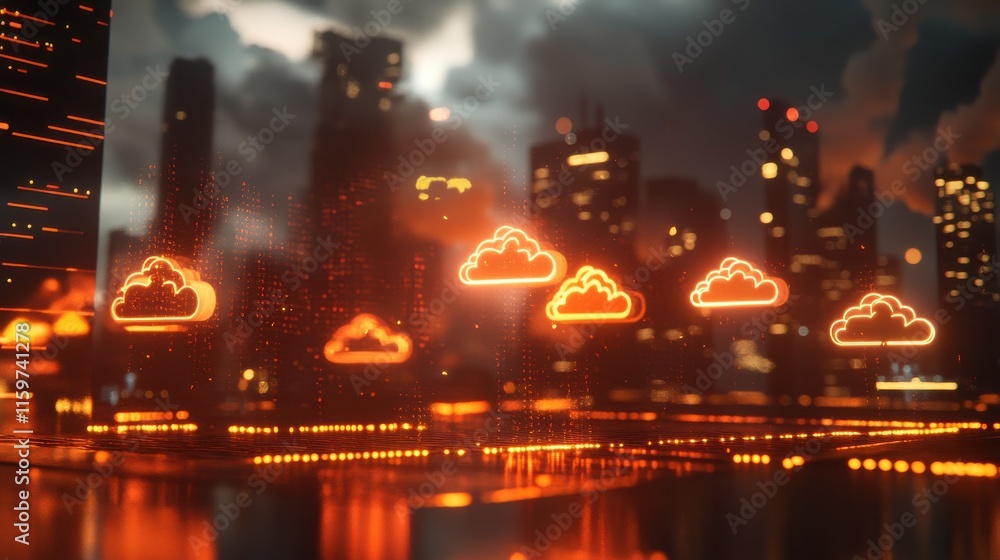 Poster floating cloud storage solutions in a modern environment