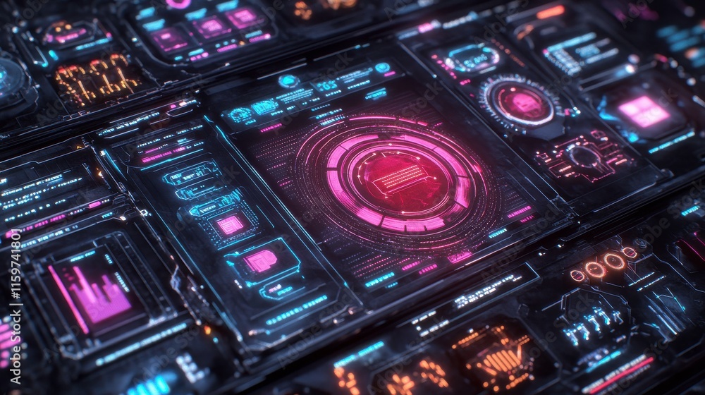Poster futuristic data monitoring interface design