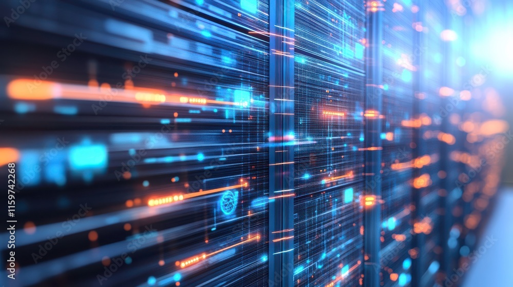Poster futuristic server environment with ai and machine learning