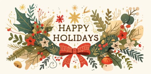 Bold black "HAPPY HOLIDAYS" text centered on a white background with a gold border.