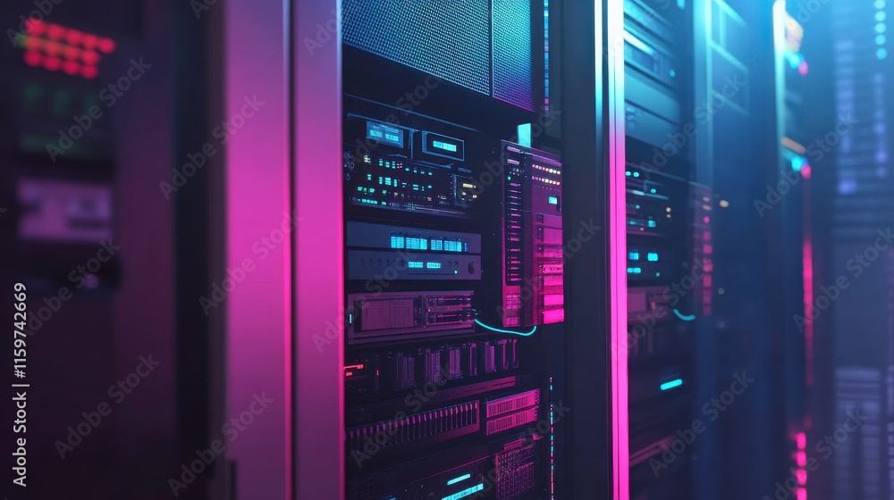 Poster glowing connections in modern data center environment