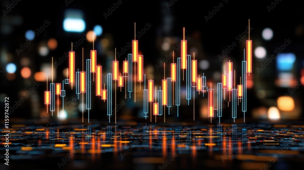 Poster market trends visualization financial data digital graphic urban environment close-up view data anal