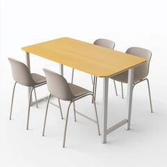 Modern table and chairs set isolated on white background