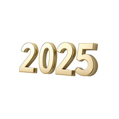 Golden 2025 3d numbers celebrating new year on white background