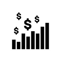 Dollar growth rate graph. Business growth graph with dollar icon, progress, Sales Chart, increase, economics. dollar rate increase icon. Money symbol with stretching arrow up. Investment growth. 