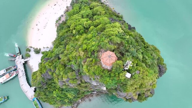 Drone Footage Around Titop Island in Stunning Halong Bay, Vietnam