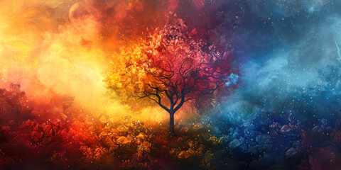 Naklejka premium Celestial Dance of Trees and Cosmos