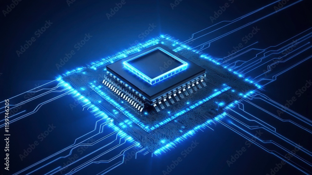 Poster luminous circuit paths on a bright abstract backdrop