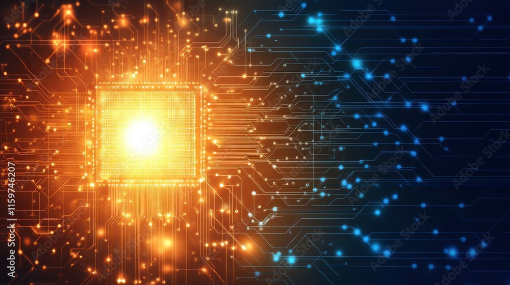 Poster luminous chip circuits in abstract tech environment