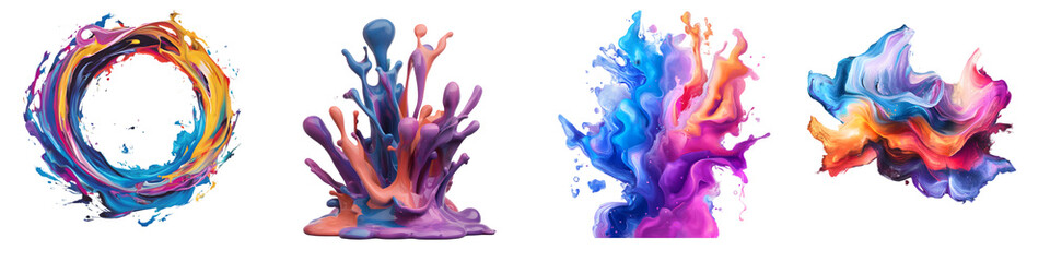 Fototapeta premium Colorful paint splash different colors isolated on a transparent background