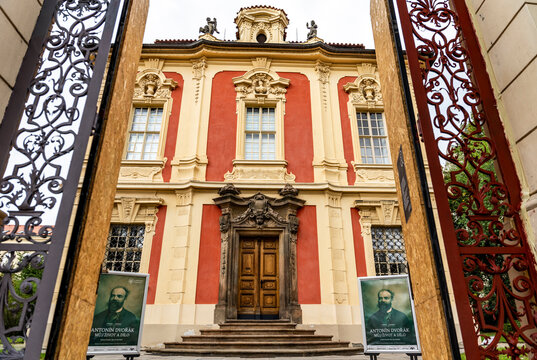Exterior of 18th-century Villa Amerika, house of Antonin Dvorak Museum dedicated to Czech composer Anton&iacute;n Dvoř&aacute;k, Ke Karlovu street, Nove Mesto (New Town) district, Prague city center, Cechia