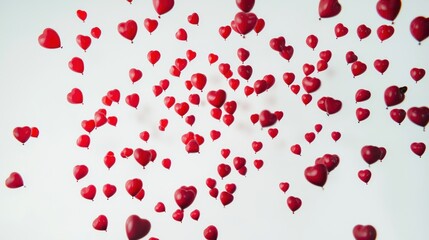 Red heart-shaped balloons floating on white background. (1)