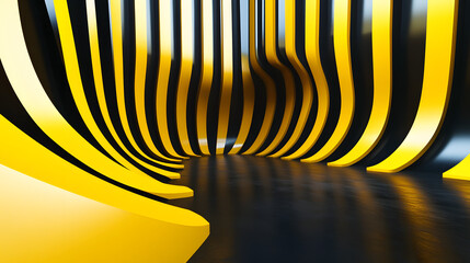 
3d rendering of Yellow and black abstract geometric background. Scene for advertising, technology, showcase, banner, game, sport, cosmetic, business, metaverse. Sci-Fi Illustration. Product display

