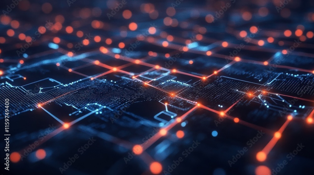 Poster neural network visualization with data and light effects