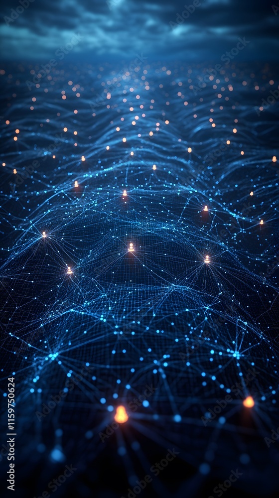 Poster futuristic representation of social network technology interconnected user symbol digital line dark 