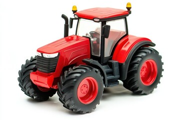 toy red tractor against white background