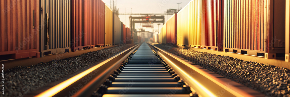 Poster a seamless conveyor belt moving from a farm field directly into shipping containers, representing th
