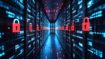 Secure Cybersecurity Room with Animated Lock Graphics