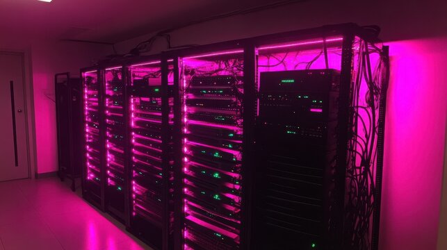 Server Installation Room with Soft Lighting and Visuals