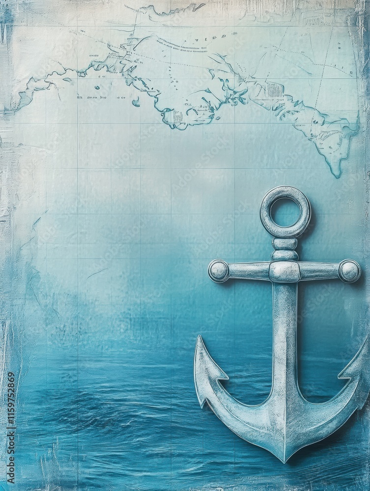 Fototapete Nautical map with anchor design featuring ample space for text and creative expressions. Generative AI