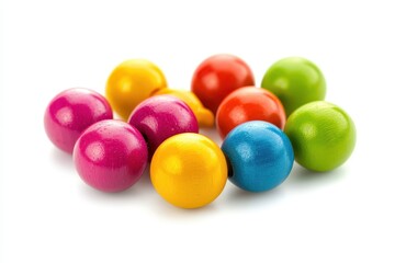 Vibrant wooden beads set against a white backdrop