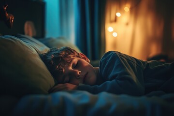 Young white boy resting in bed