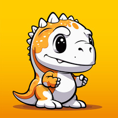 Cute funny cartoon dinosaur isolated on yellow background