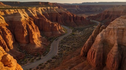 nevada road trip,Sunset over a vast expanse of red canyon cliffs
