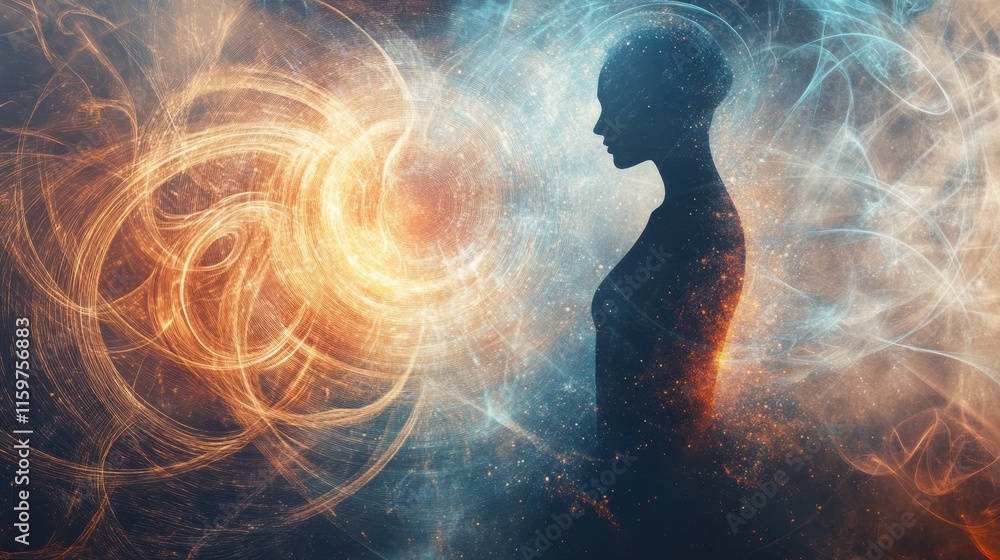 Aufkleber human silhouette surrounded by an abstract whirlwind symbolizing loneliness and isolation in a vibra